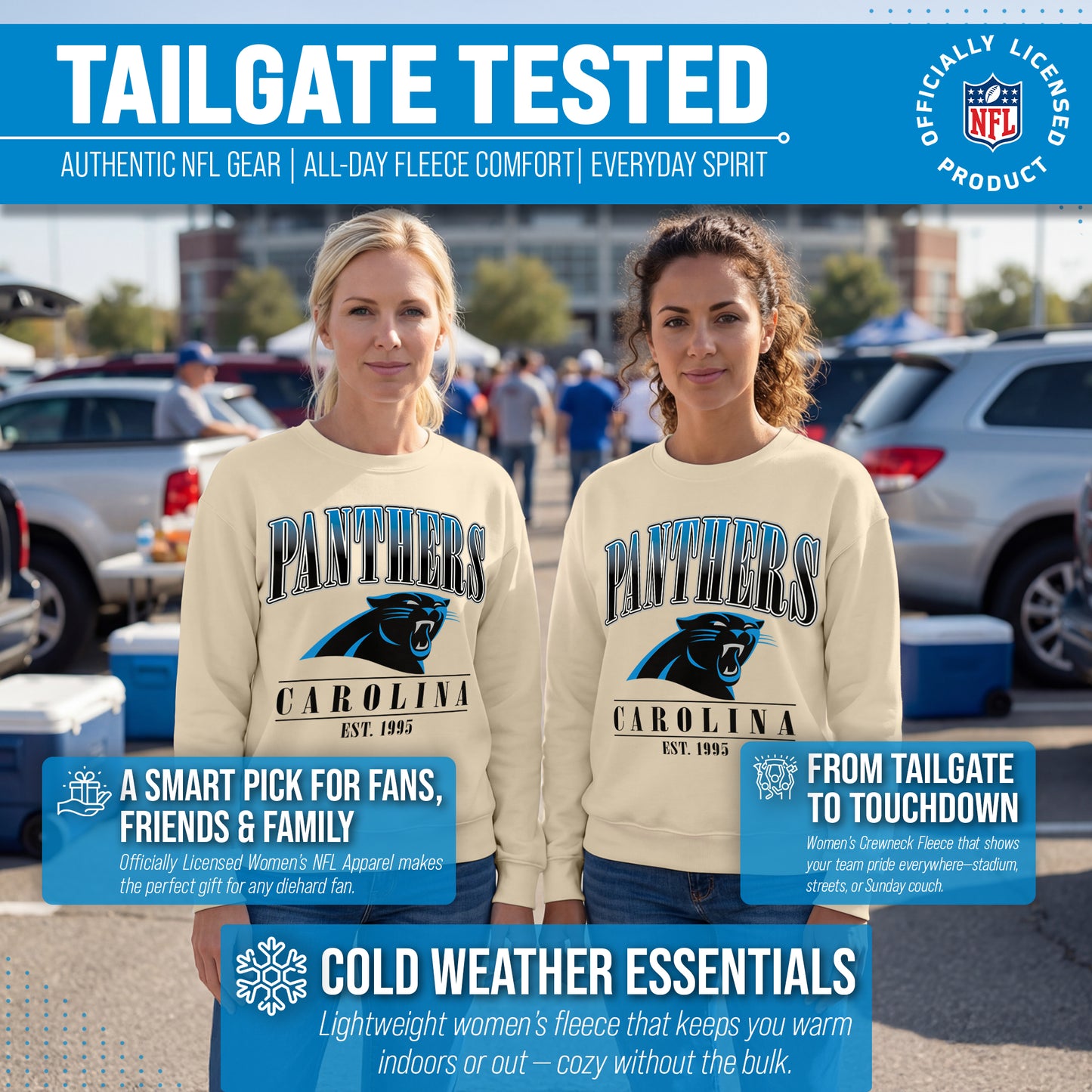 Carolina Panthers Womens NFL Starstruck Crewneck Pullover - Cream
