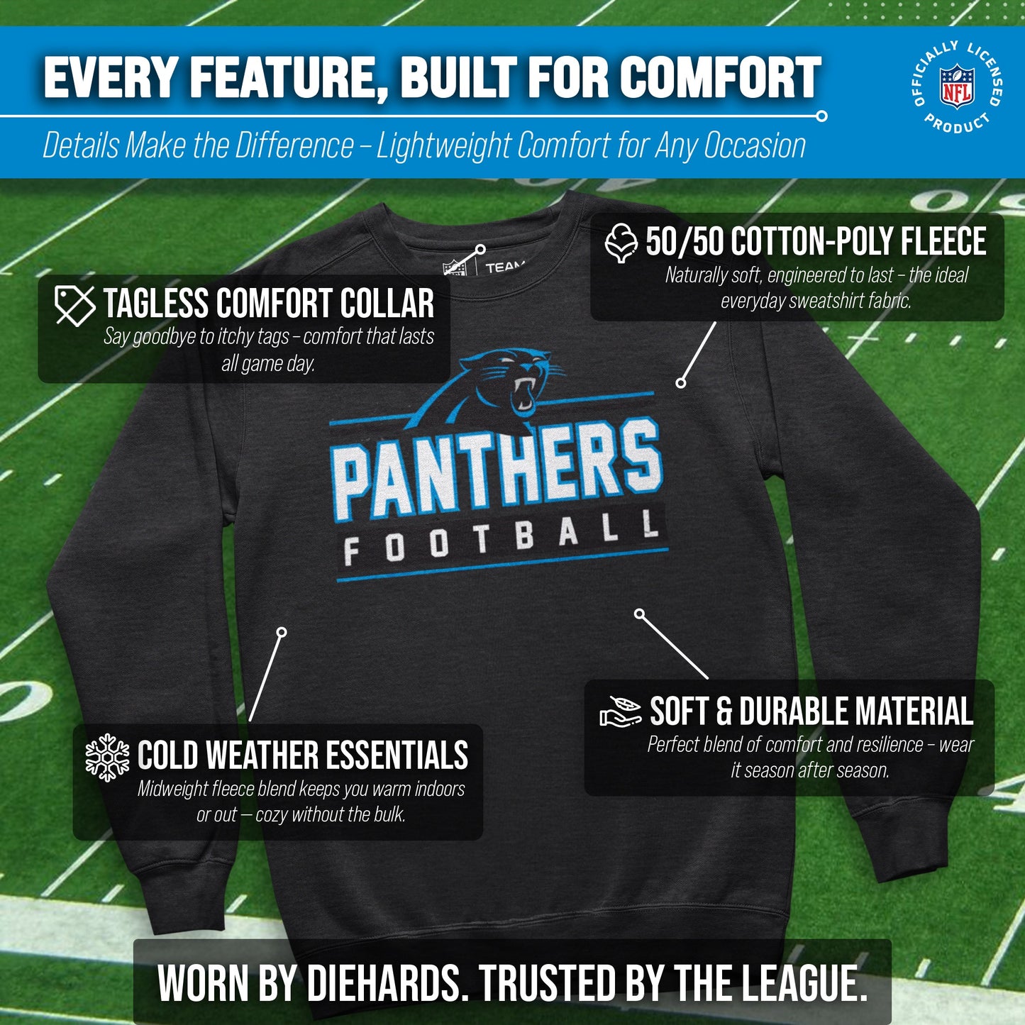 Carolina Panthers NFL Adult True Fan Crewneck Sweatshirt - Charcoal