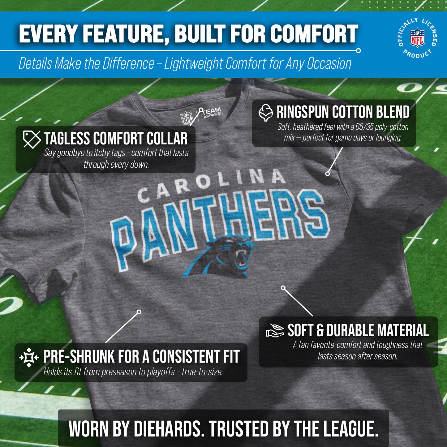 Carolina Panthers NFL Starting Fresh Short Sleeve Heather T-Shirt - Sport Gray