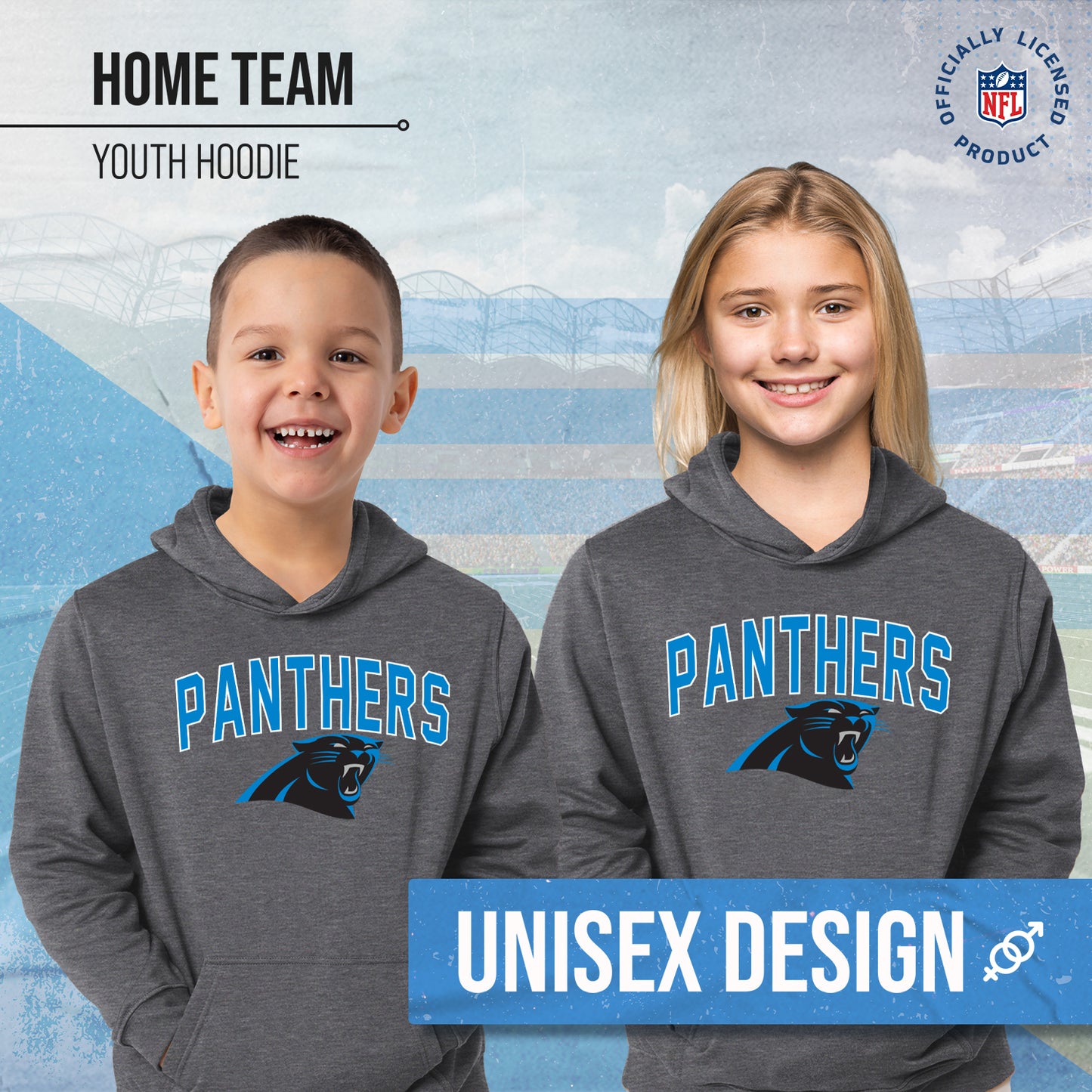 Carolina Panthers NFL Youth Home Team Hoodie- Kids Hooded Sweatshirt - Sport Gray