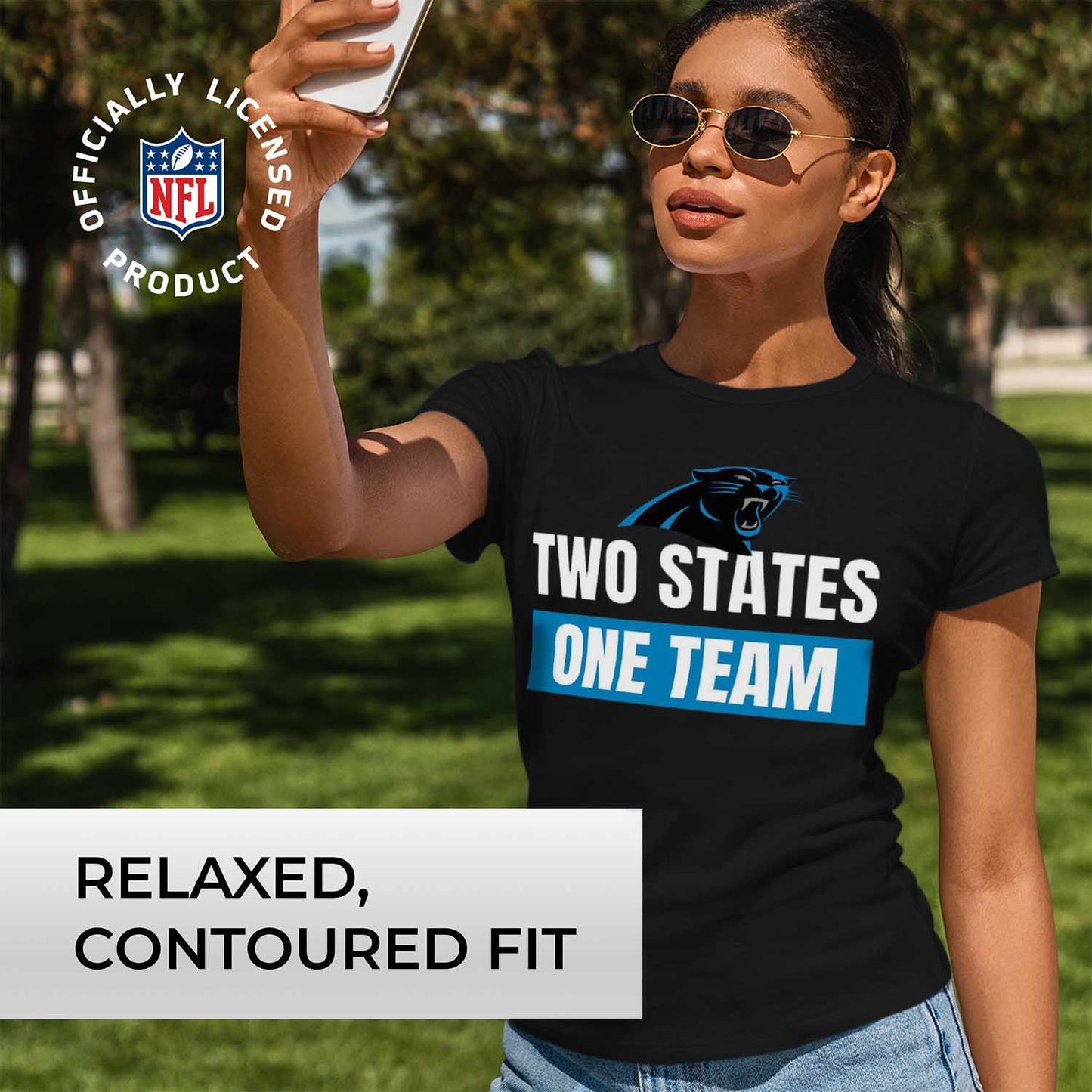 Carolina Panthers NFL Womens Plus Size Team Slogan Short Sleeve T-Shirt - Black