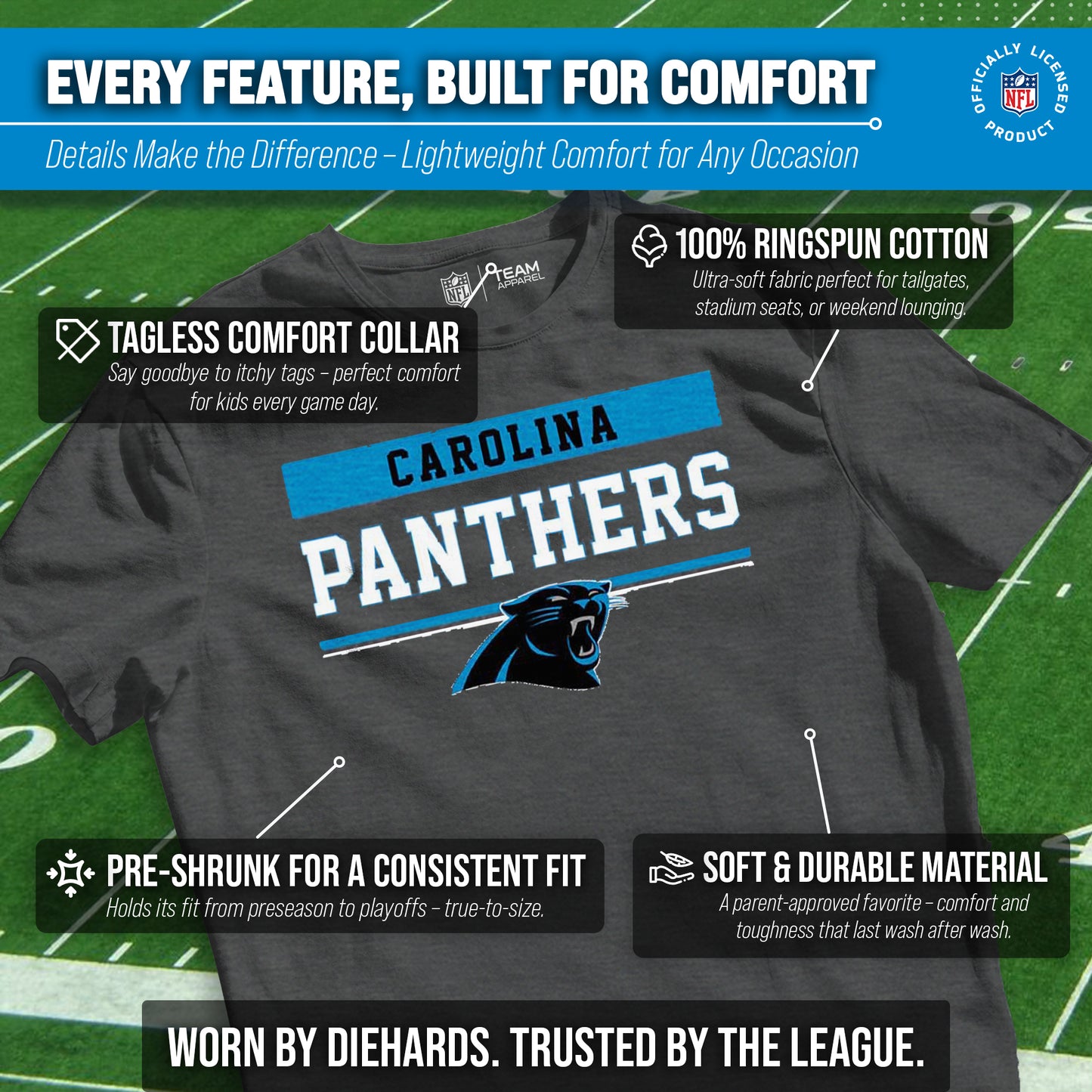 Carolina Panthers NFL Youth Short Sleeve Charcoal T Shirt - Charcoal