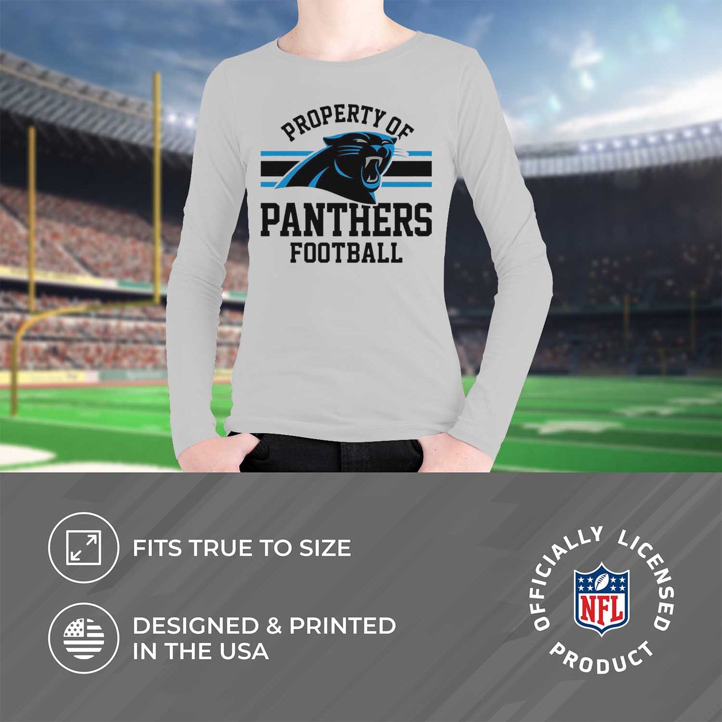 Carolina Panthers NFL Youth Property Of Crew Sweatshirt - Sport Gray