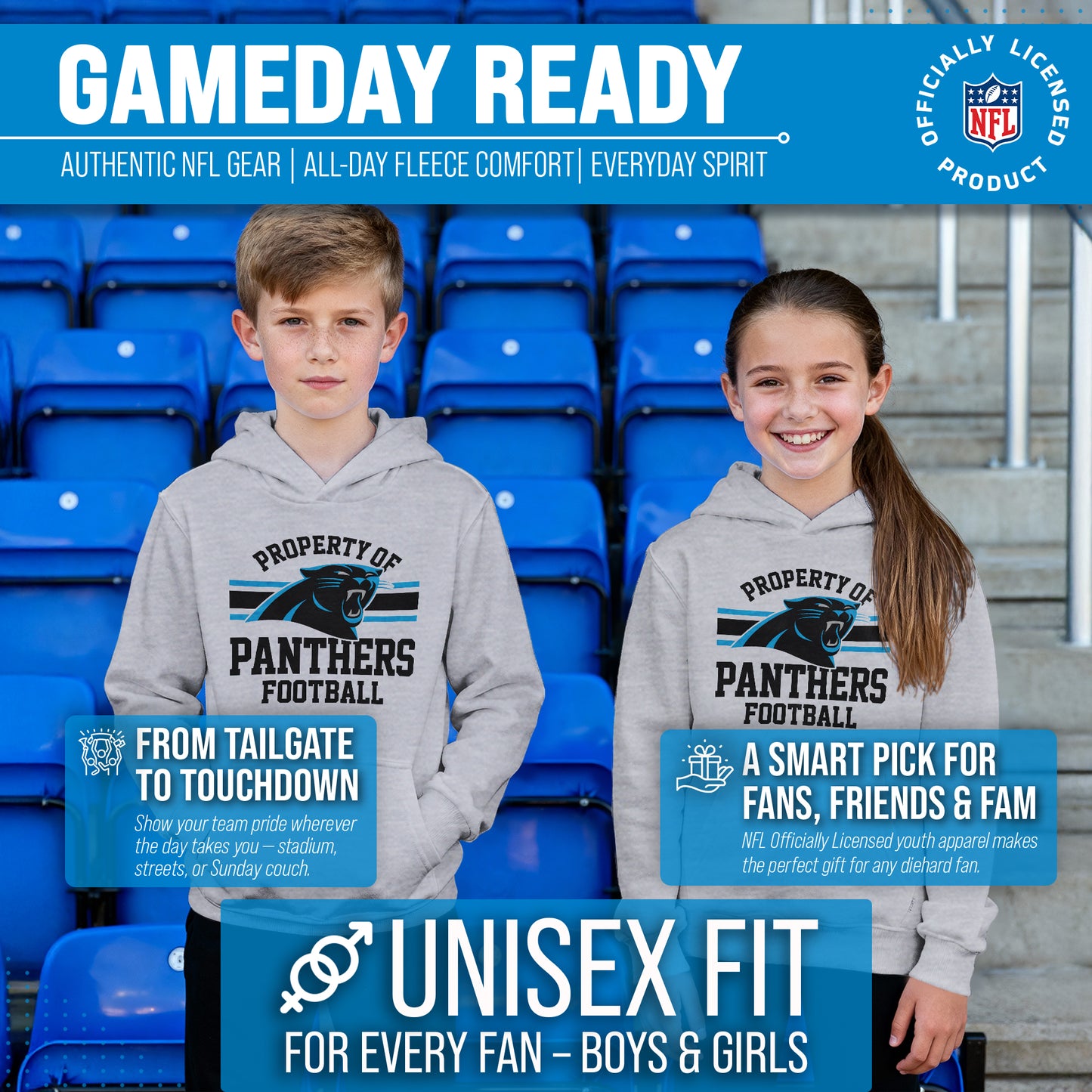 Carolina Panthers NFL Youth Property Of Hooded Sweatshirt - Sport Gray