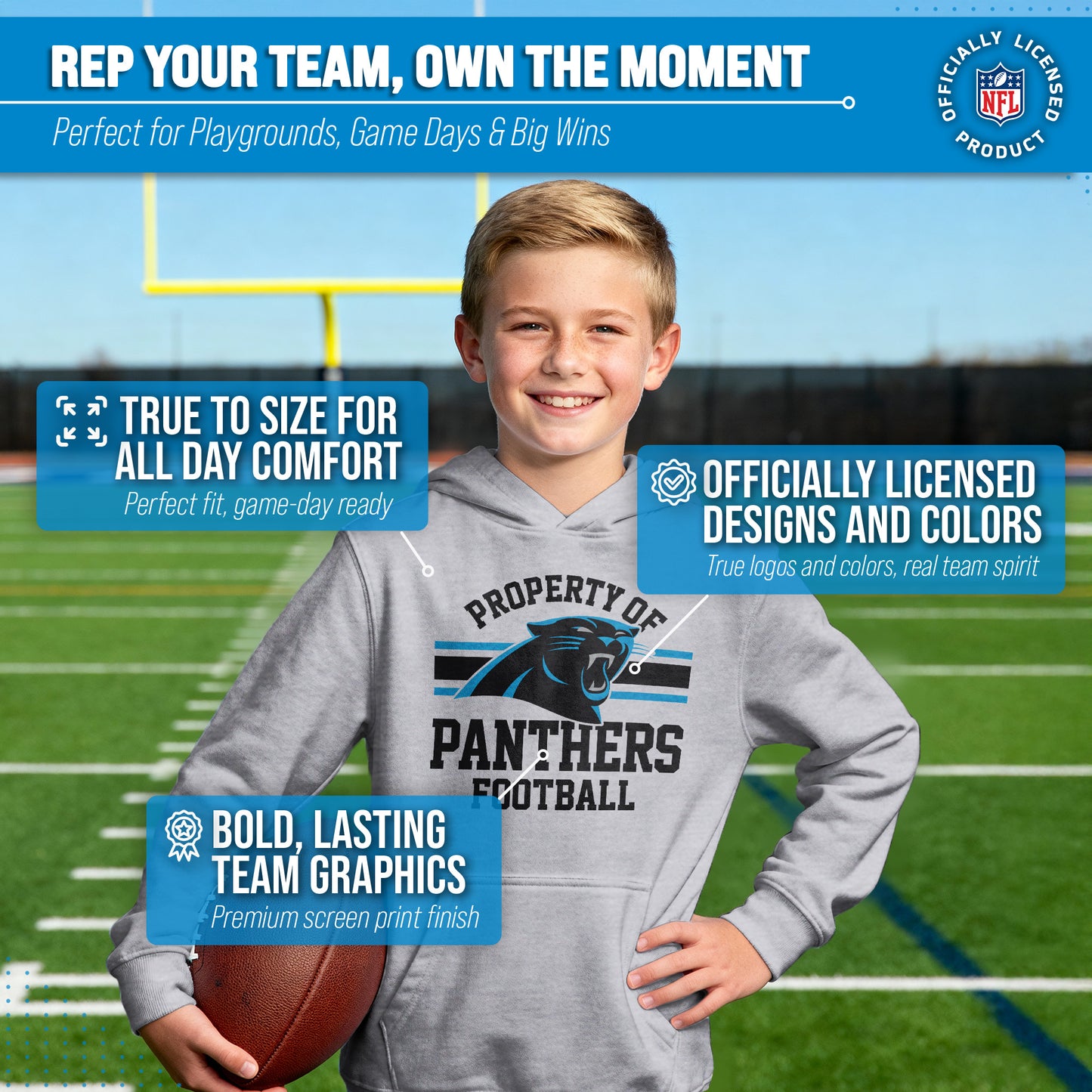Carolina Panthers NFL Youth Property Of Hooded Sweatshirt - Sport Gray