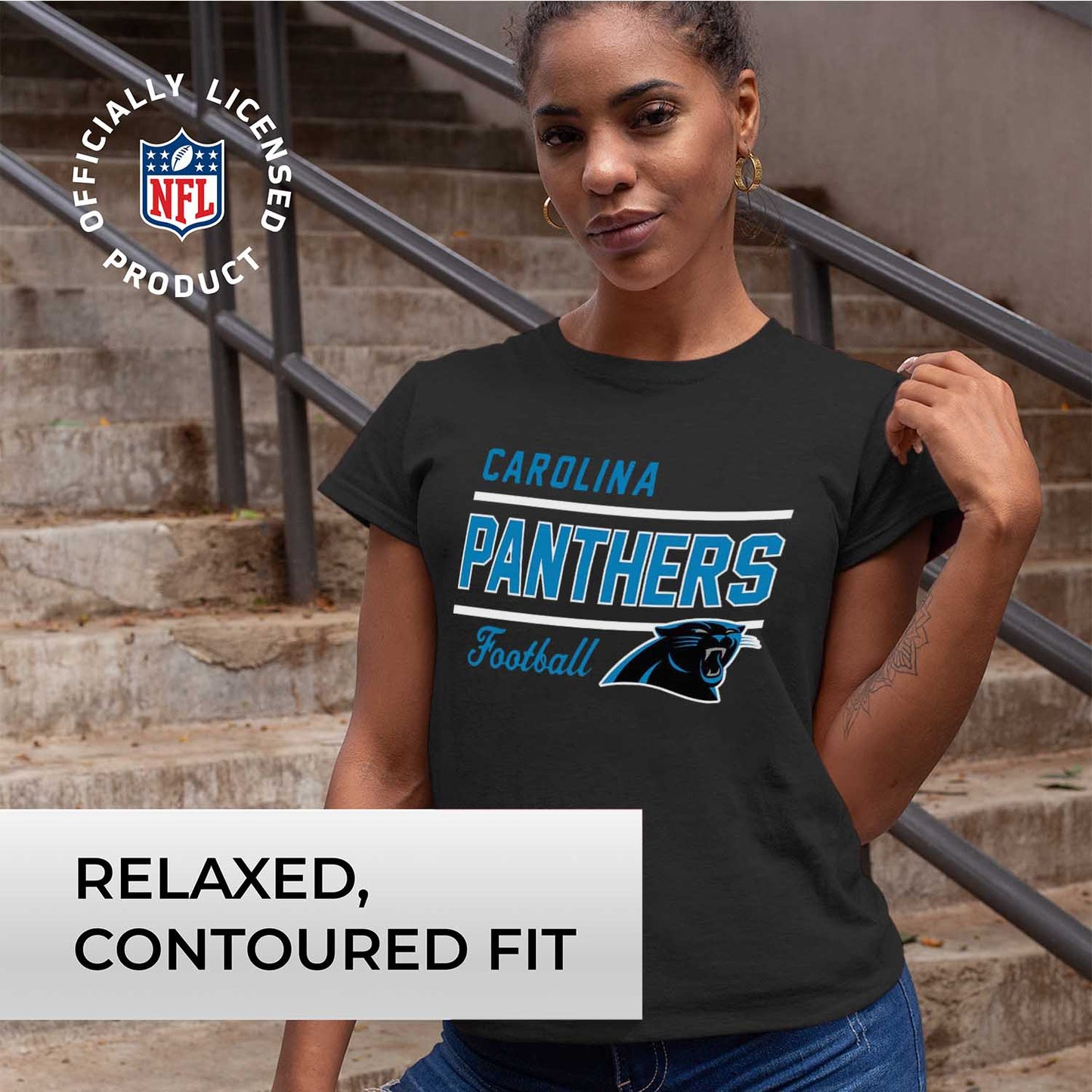 Carolina Panthers NFL Womens Plus Size Relaxed Fit T-Shirt - Black