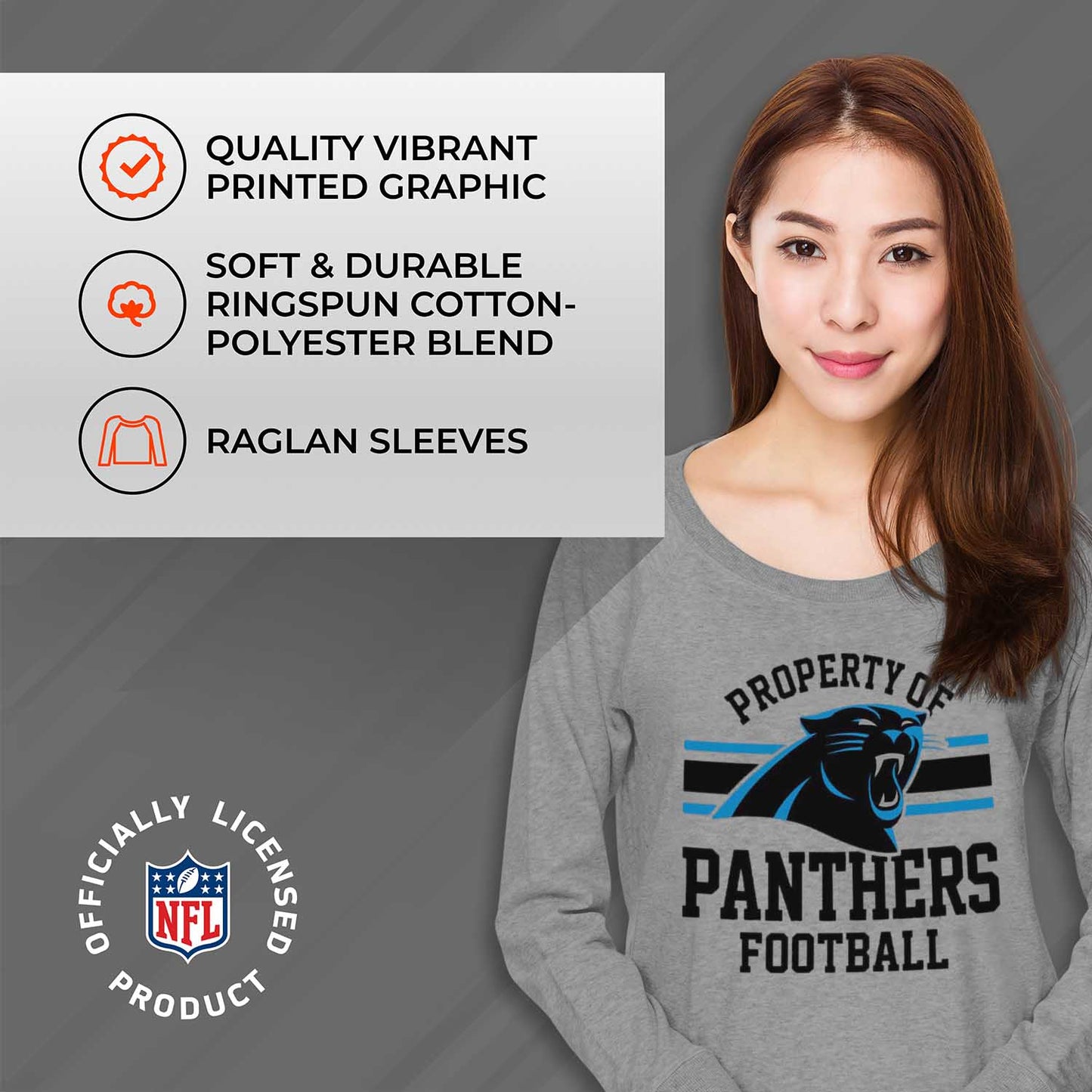 Carolina Panthers NFL Womens Plus Size Property of Lightweight Crew Neck - Sport Gray