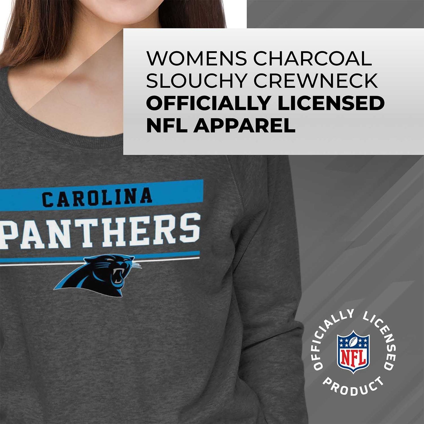 Carolina Panthers NFL Womens Team Block French Terry Slouchy Top - Charcoal
