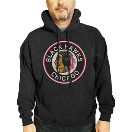 Chicago Blackhawks Adult NHL Retro Logo Hockey Fleece Hooded Sweatshirt - Black Heather