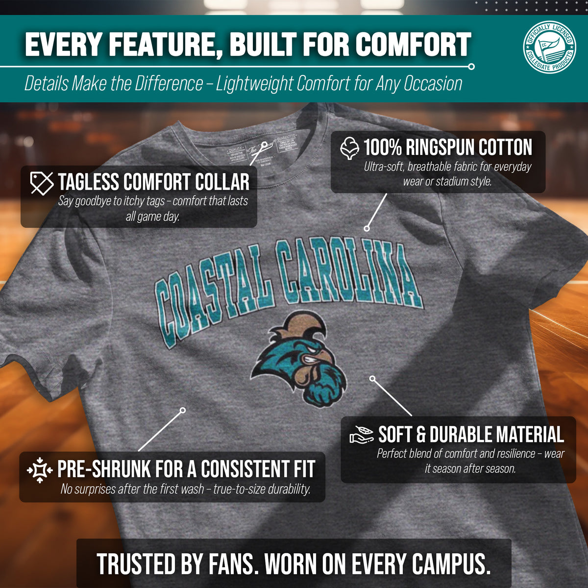 Coastal Carolina Chanticleers NCAA Adult Gameday Cotton T-Shirt - Graphite