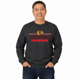 Chicago Blackhawks  NHL True Fan Fleece Crewneck Sweatshirt Men Women - Charcoal