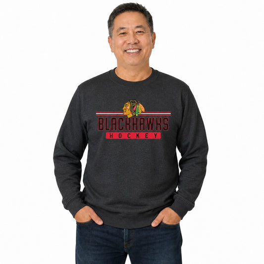 Chicago Blackhawks  NHL True Fan Fleece Crewneck Sweatshirt Men Women - Charcoal