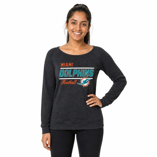Miami Dolphins  NFL Women's Gameday Crewneck Sweatshirt Long Sleeve Pullover - Charcoal