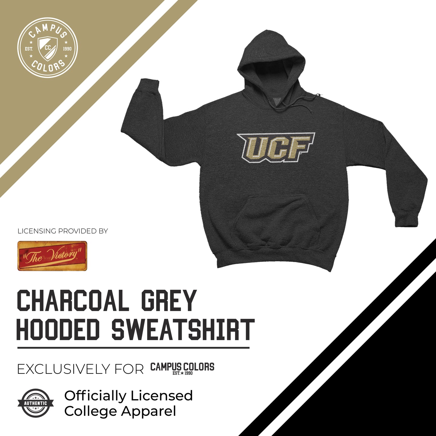 Central Florida Knights NCAA Adult Cotton Blend Charcoal Hooded Sweatshirt - Charcoal