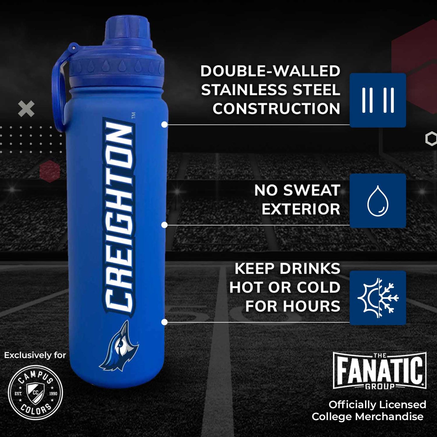 Creighton Bluejays NCAA Stainless Steel Water Bottle - Blue
