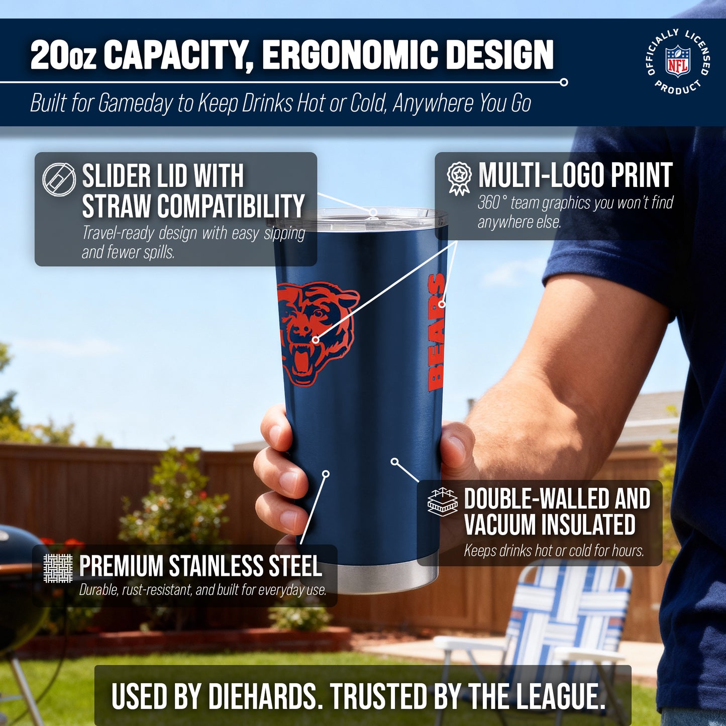 Chicago Bears NFL 20oz Gameday Stainless Steel Tumbler - Navy