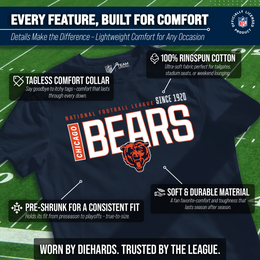 Chicago Bears NFL Youth Modern Endzone Football T-Shirt Unisex Tag Free Comfortable - Navy