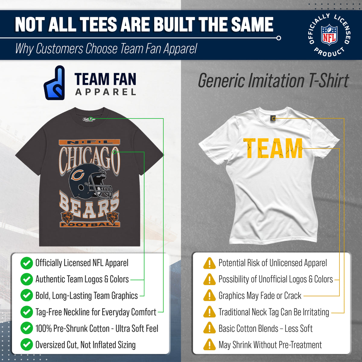 Chicago Bears  NFL Franchise Oversized Cotton Tee Men Fan Short Sleeve - Black