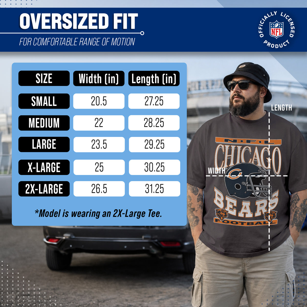 Chicago Bears  NFL Franchise Oversized Cotton Tee Men Fan Short Sleeve - Black