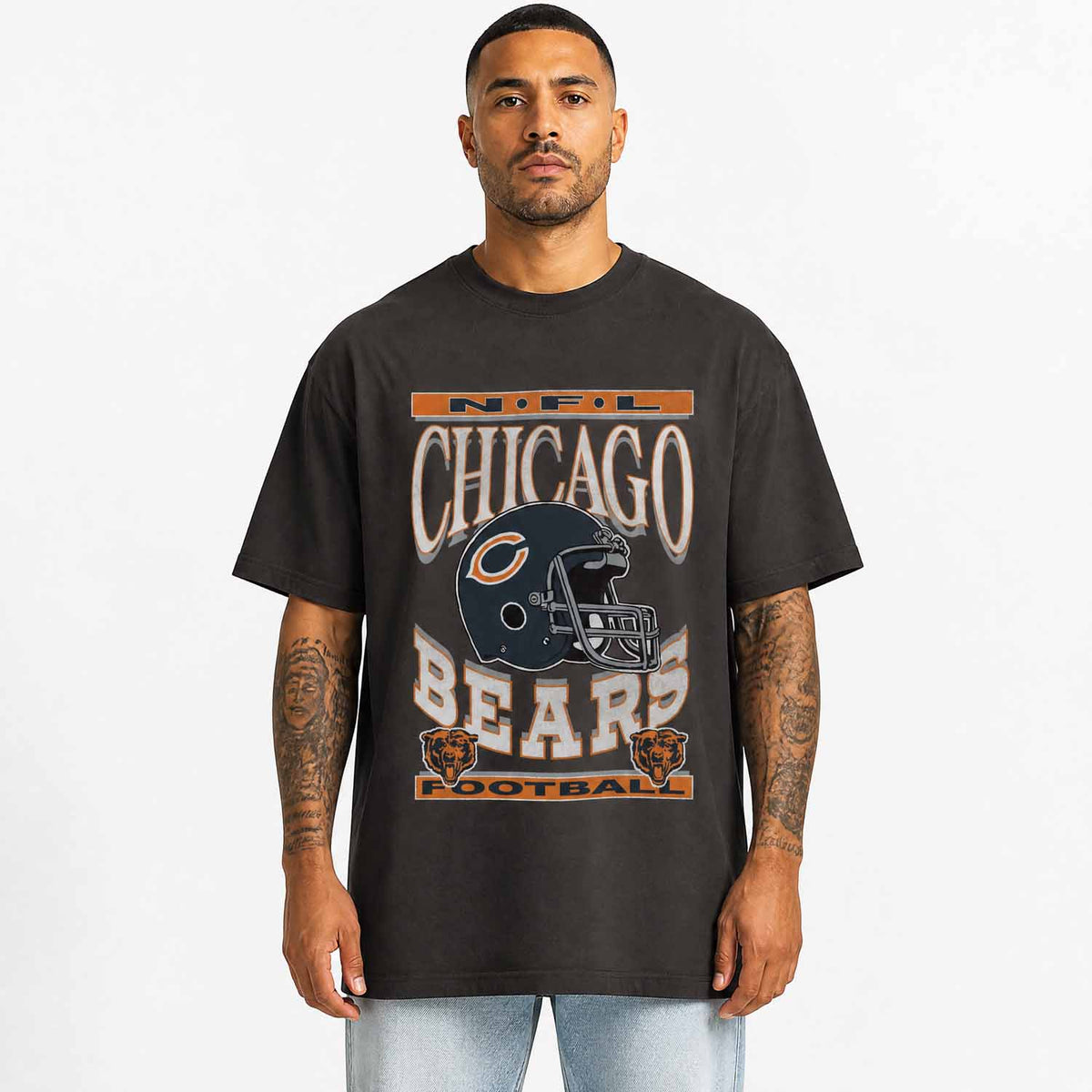 Chicago Bears  NFL Franchise Oversized Cotton Tee Men Fan Short Sleeve - Black