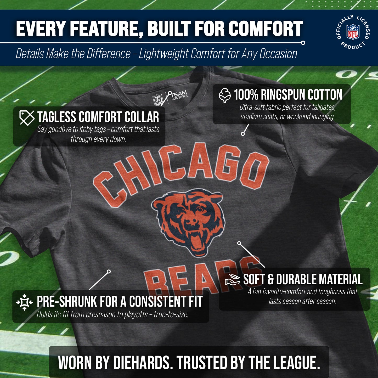 Chicago Bears Team Fan Apparel NFL  Gameday T-Shirt - Heathered Charcoal
