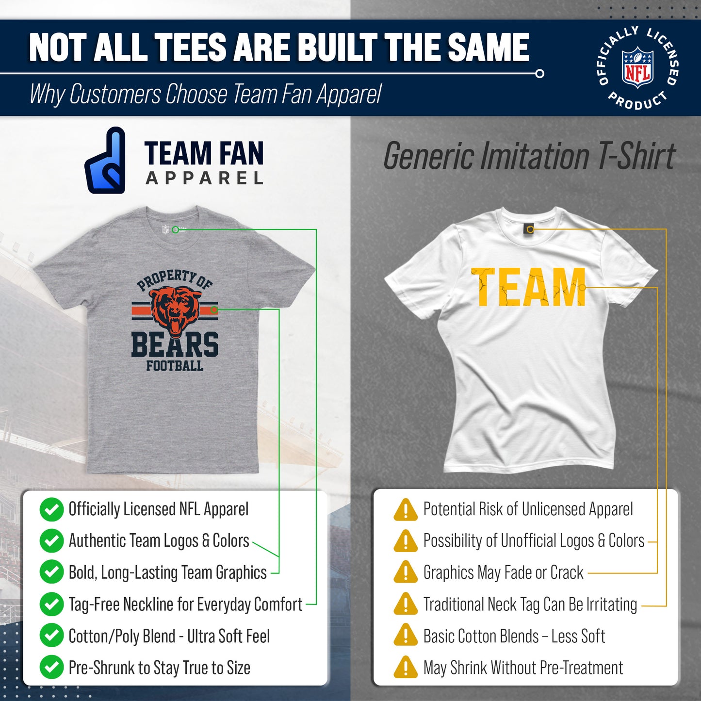 Chicago Bears NFL Adult Property Of T-Shirt - Sport Gray