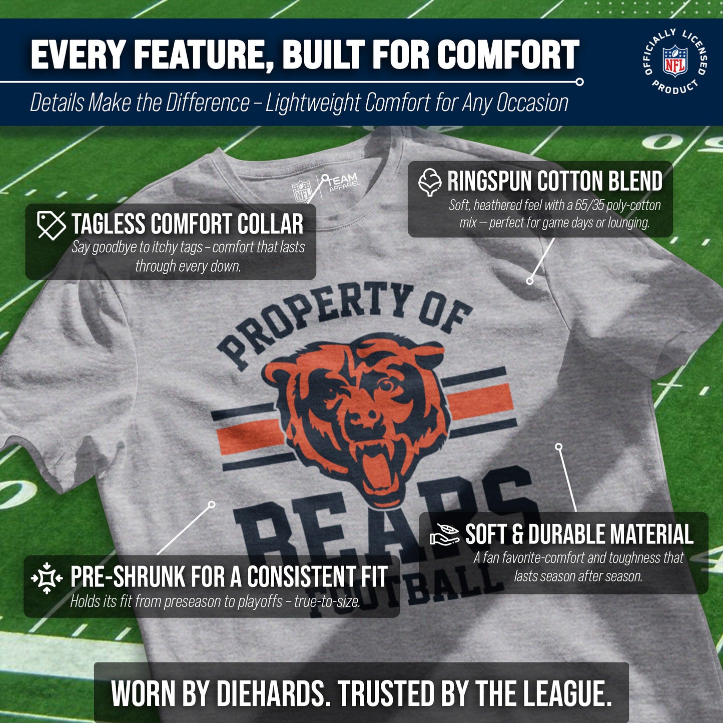Chicago Bears NFL Adult Property Of T-Shirt - Sport Gray