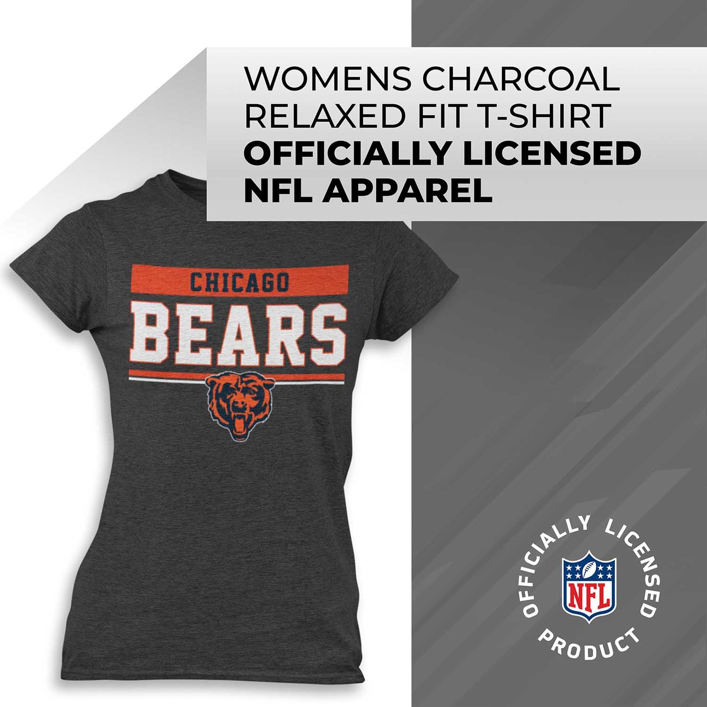 Chicago Bears NFL Women's Team Block Plus Sized Relaxed Fit T-Shirt - Charcoal