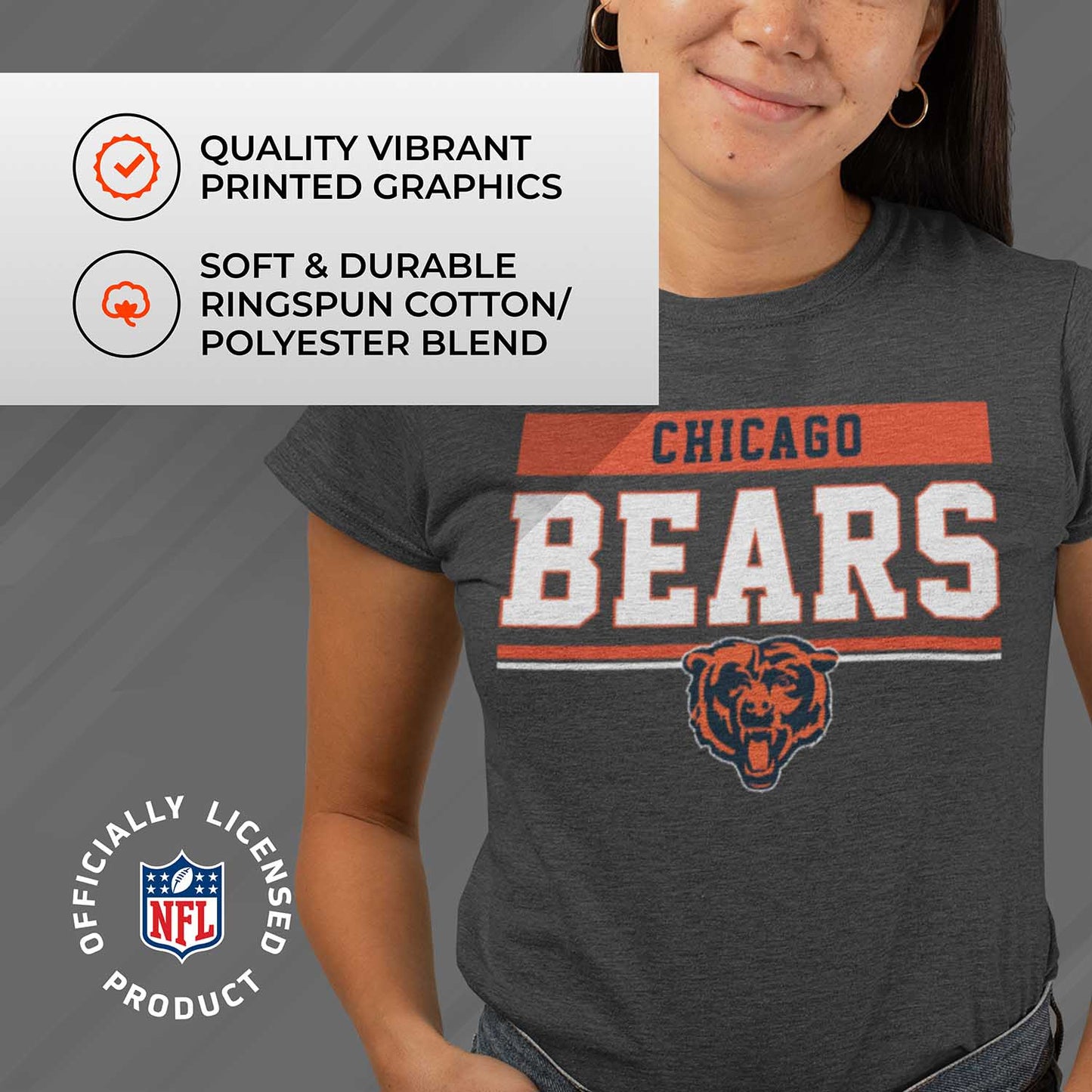 Chicago Bears NFL Women's Team Block Plus Sized Relaxed Fit T-Shirt - Charcoal