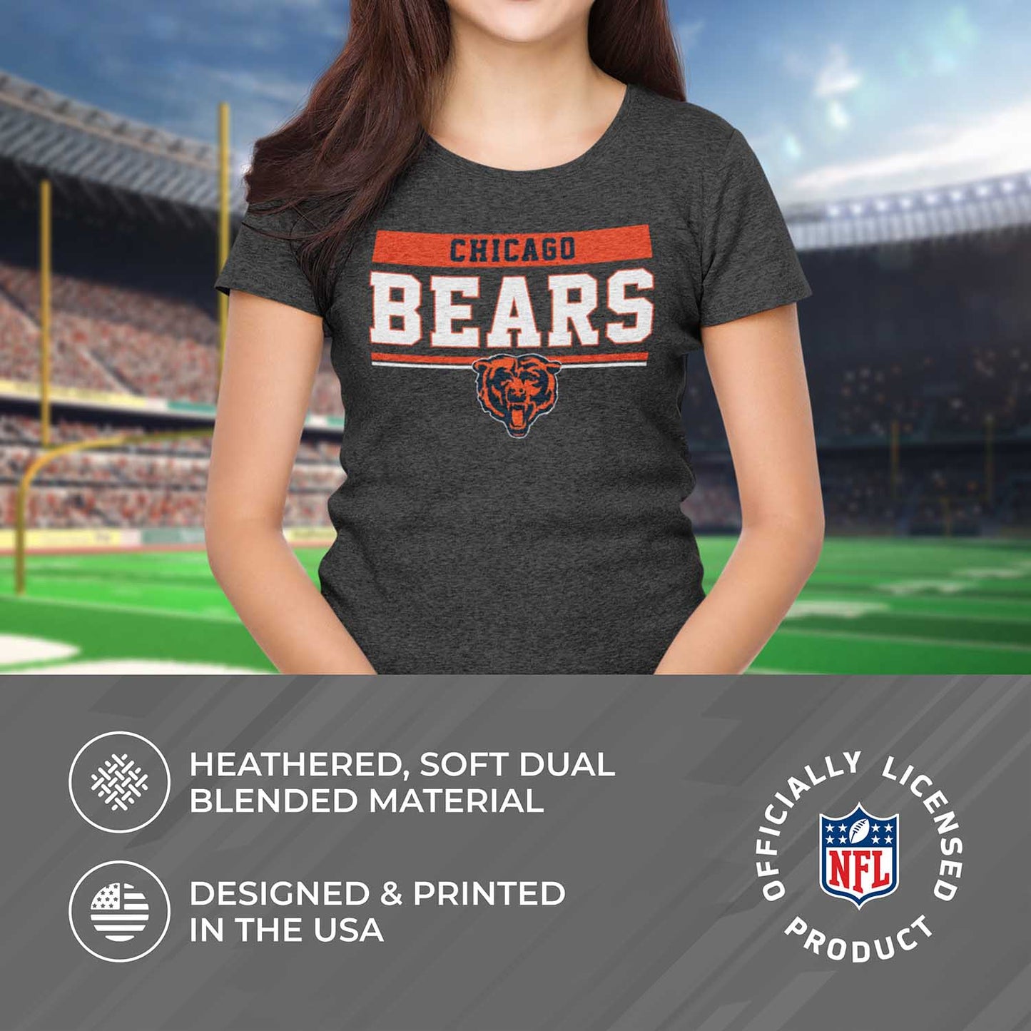Chicago Bears NFL Women's Team Block Plus Sized Relaxed Fit T-Shirt - Charcoal