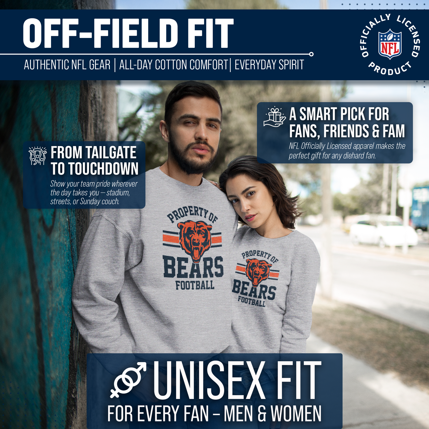 Chicago Bears NFL Adult Property Of Crewneck Fleece Sweatshirt - Sport Gray