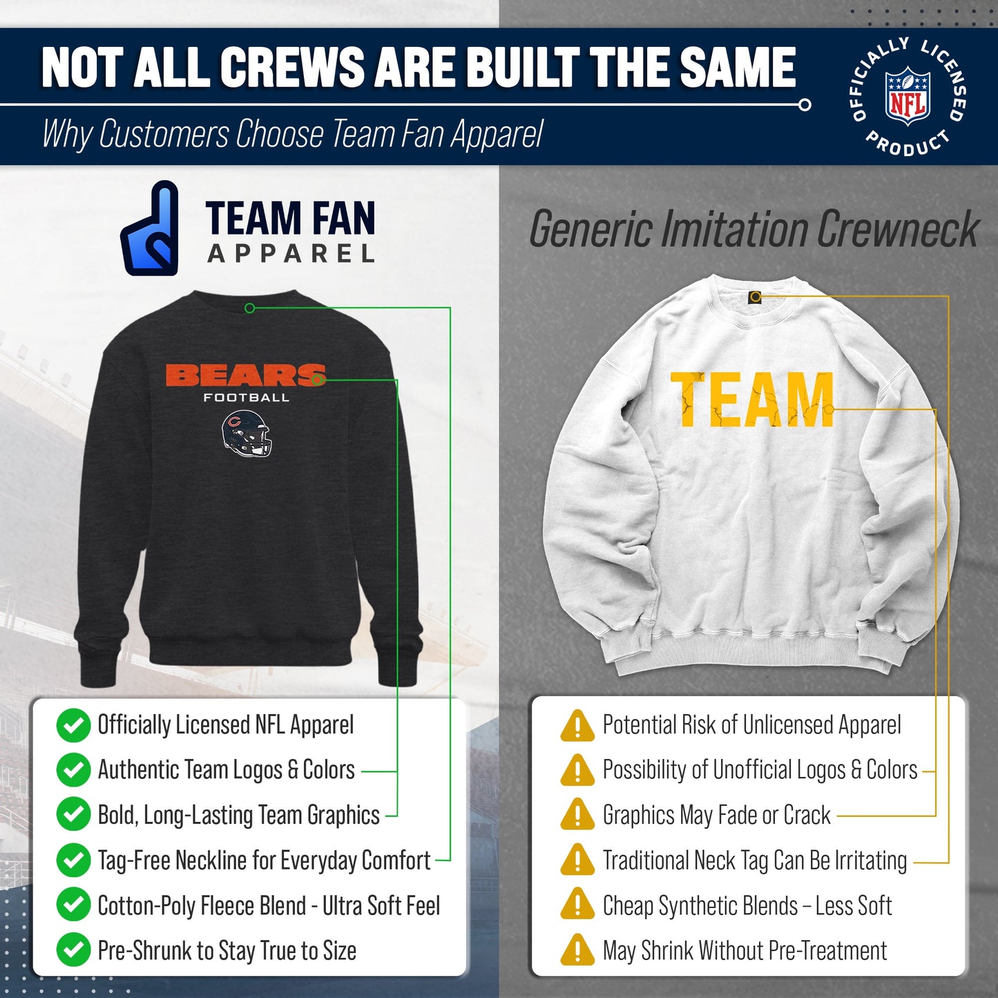 Chicago Bears Adult NFL Football Helmet Heather Crewneck Sweatshirt - Charcoal