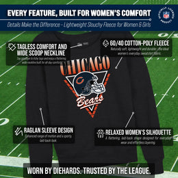 Chicago Bears NFL Womens Retro Triangle French Terry Slouchy Top- Raglan Sleeves - Heather Charcoal