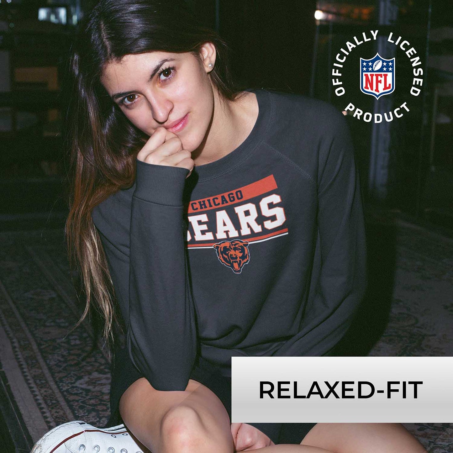 Chicago Bears NFL Womens Team Block French Terry Slouchy Top - Charcoal