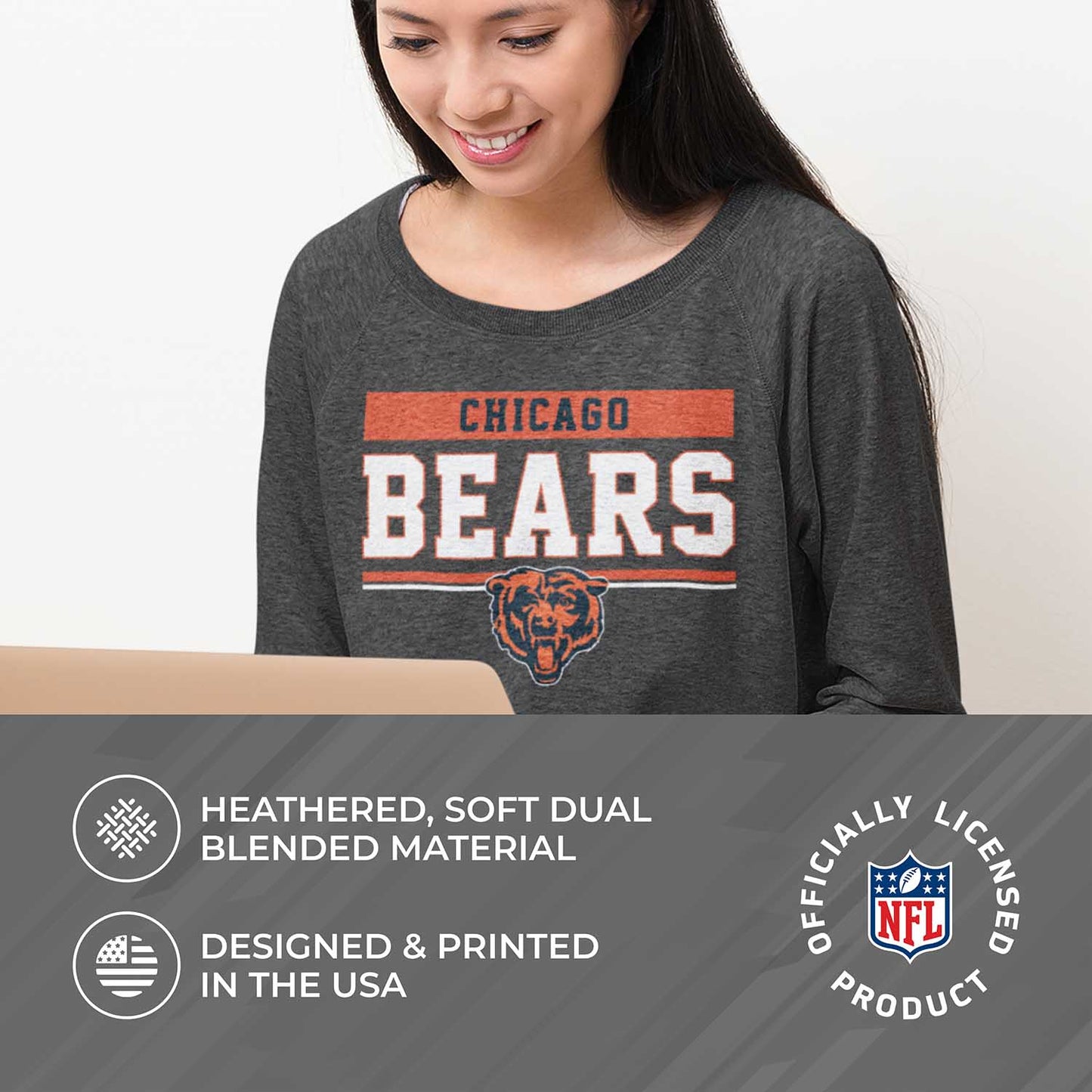 Chicago Bears NFL Womens Team Block French Terry Slouchy Top - Charcoal