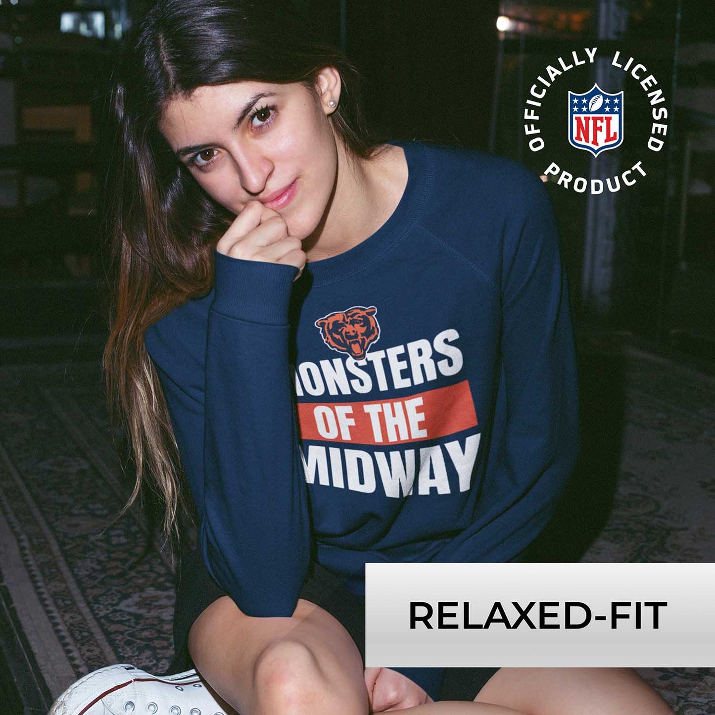 Chicago Bears NFL Womens Plus Size Team Slogan Crew Neck - Navy