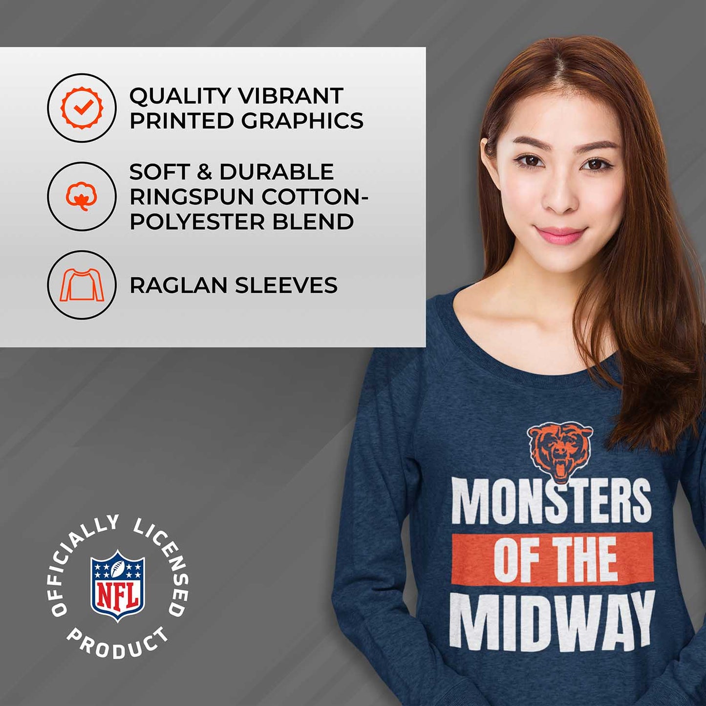 Chicago Bears NFL Womens Plus Size Team Slogan Crew Neck - Navy