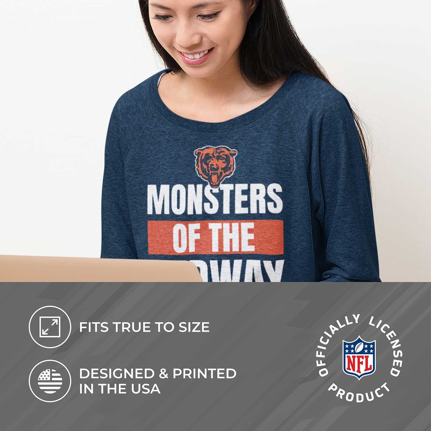 Chicago Bears NFL Womens Plus Size Team Slogan Crew Neck - Navy