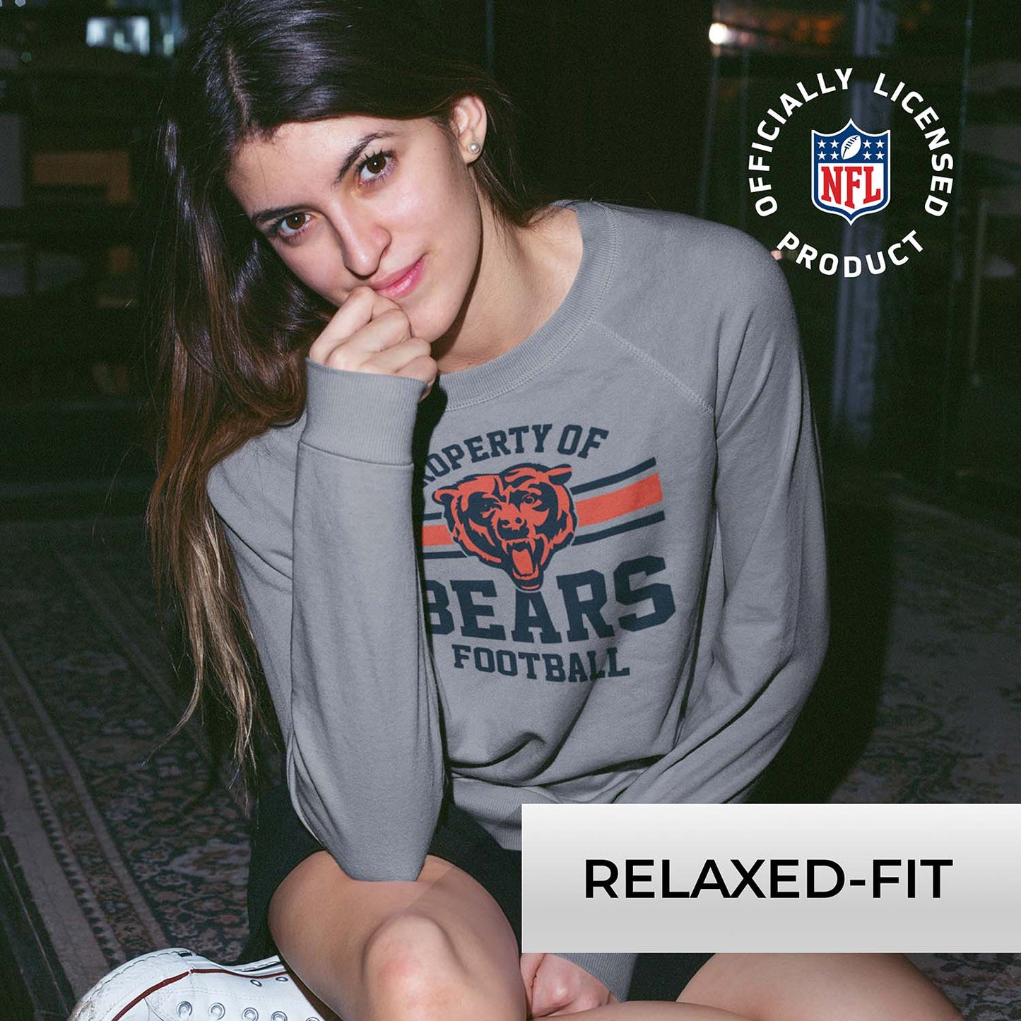 Chicago Bears NFL Womens Plus Size Property of Lightweight Crew Neck - Sport Gray