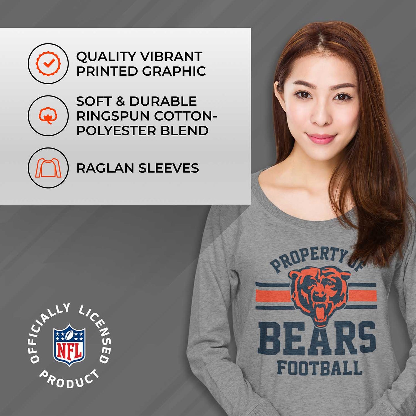 Chicago Bears NFL Womens Plus Size Property of Lightweight Crew Neck - Sport Gray