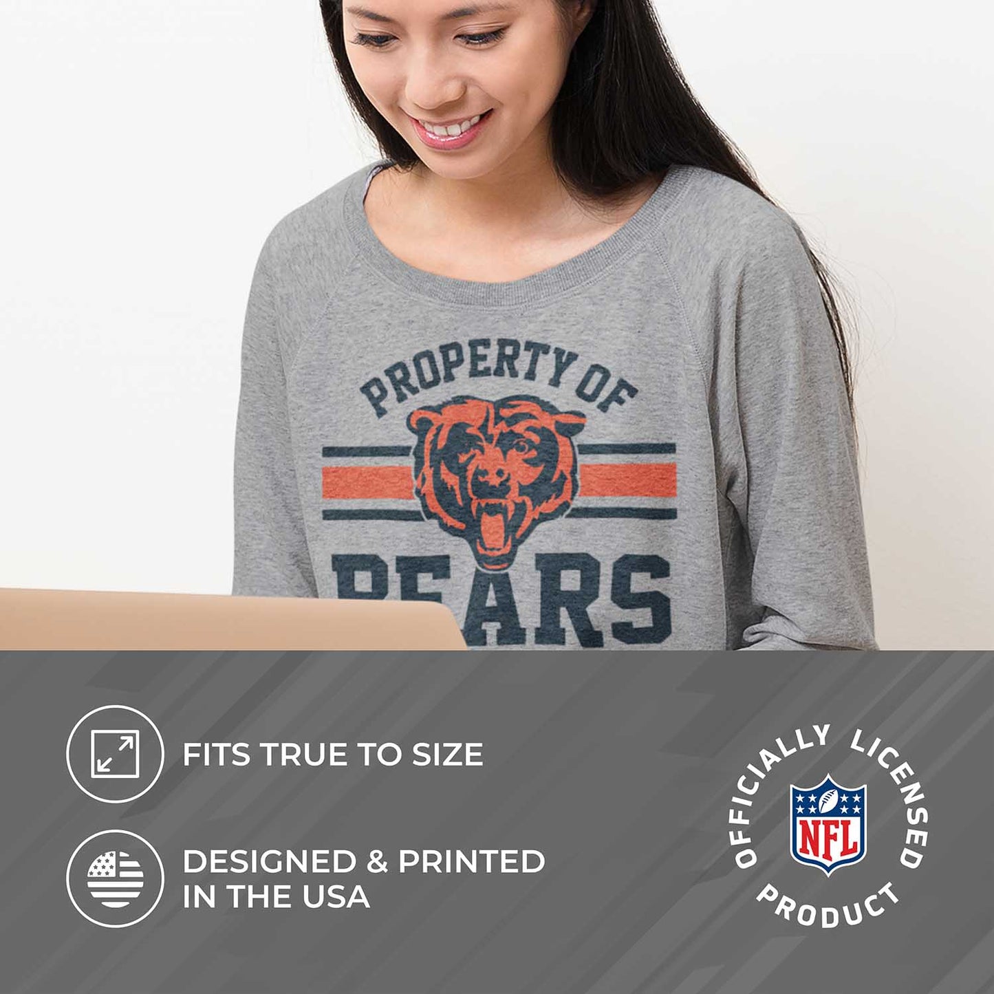 Chicago Bears NFL Womens Plus Size Property of Lightweight Crew Neck - Sport Gray