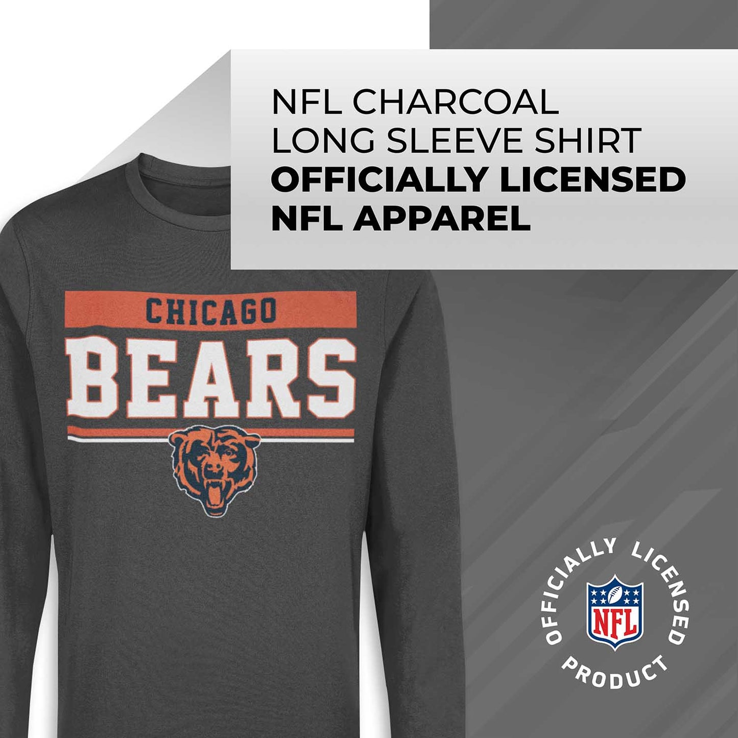 Chicago Bears NFL Adult Charcoal Long Sleeve T Shirt - Charcoal