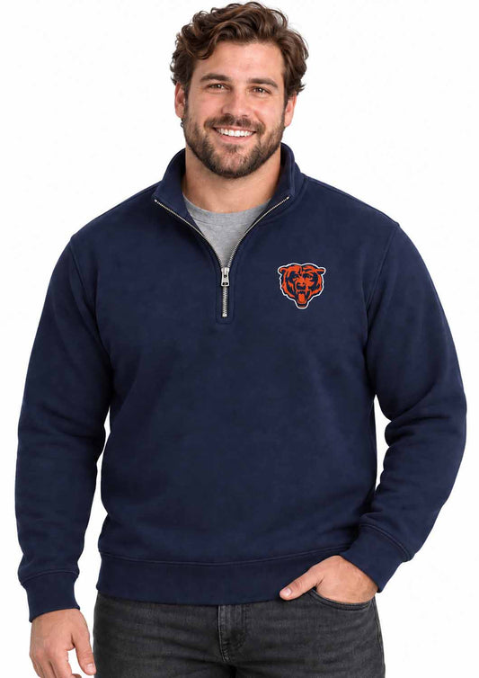Chicago Bears  NFL Men's Quarter Zip Fleece Pullover Unisex Sweatshirt - Navy