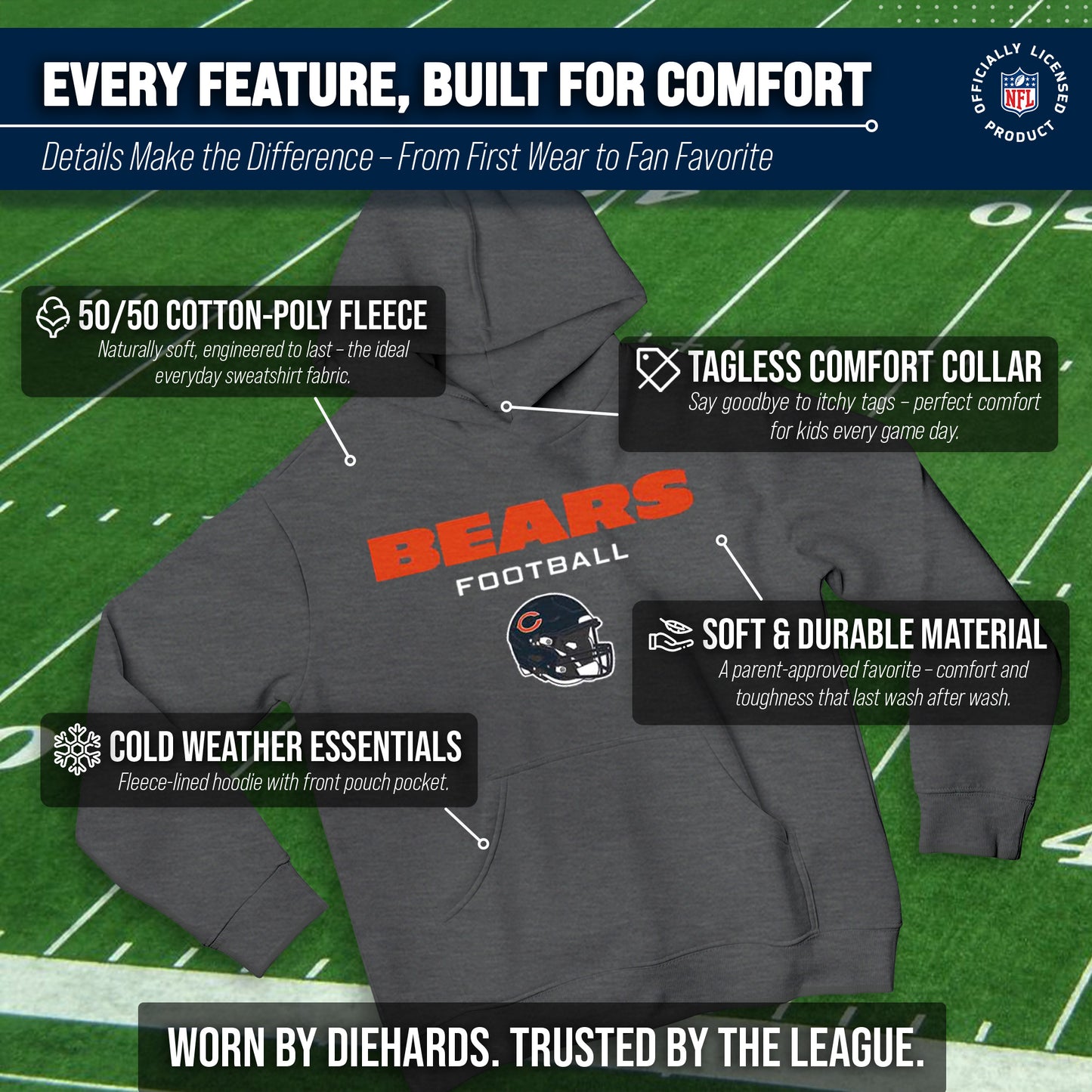 Chicago Bears NFL Youth Football Helmet Hood - Charcoal