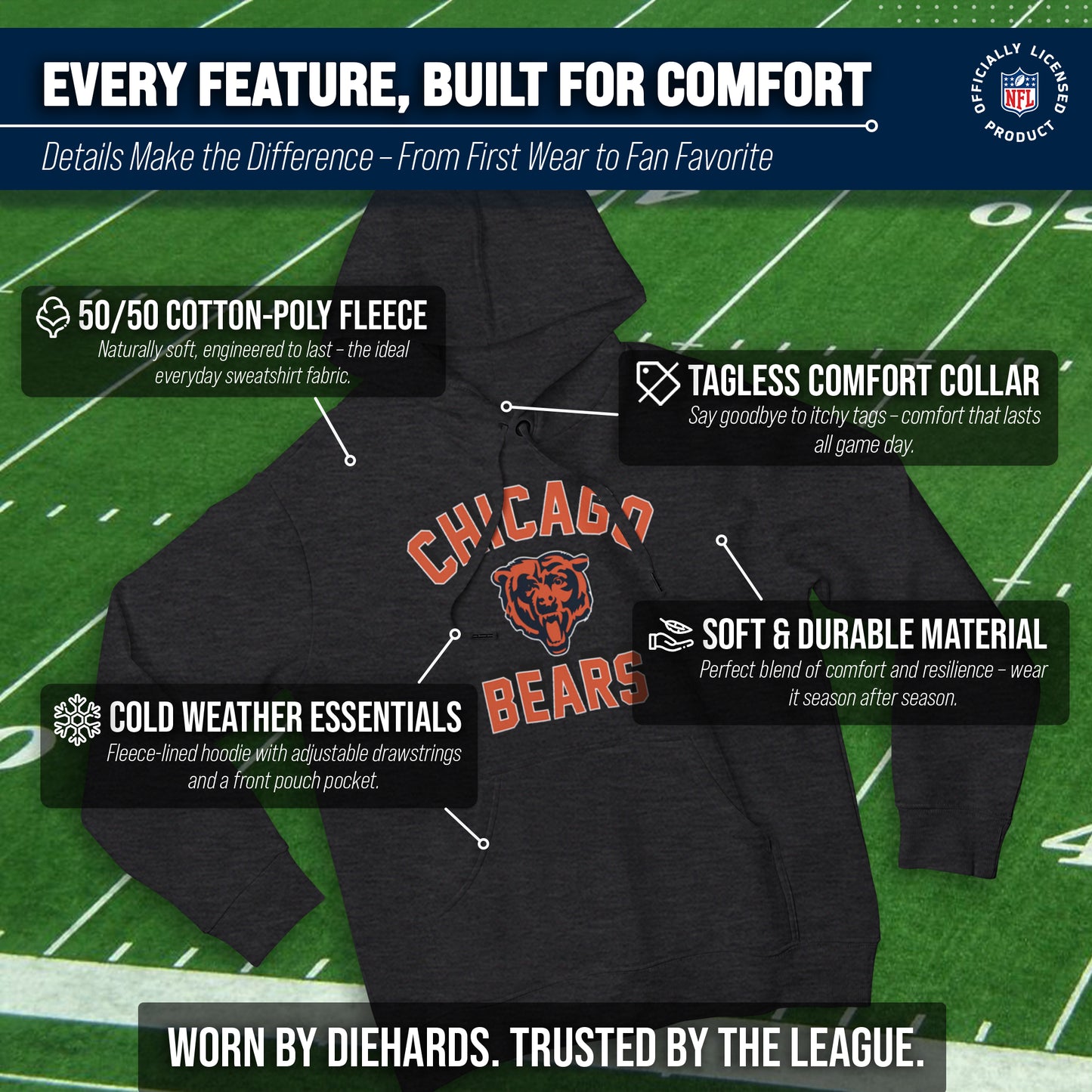 Chicago Bears Team Fan Apparel NFL  Gameday Hoodie - Heathered Charcoal