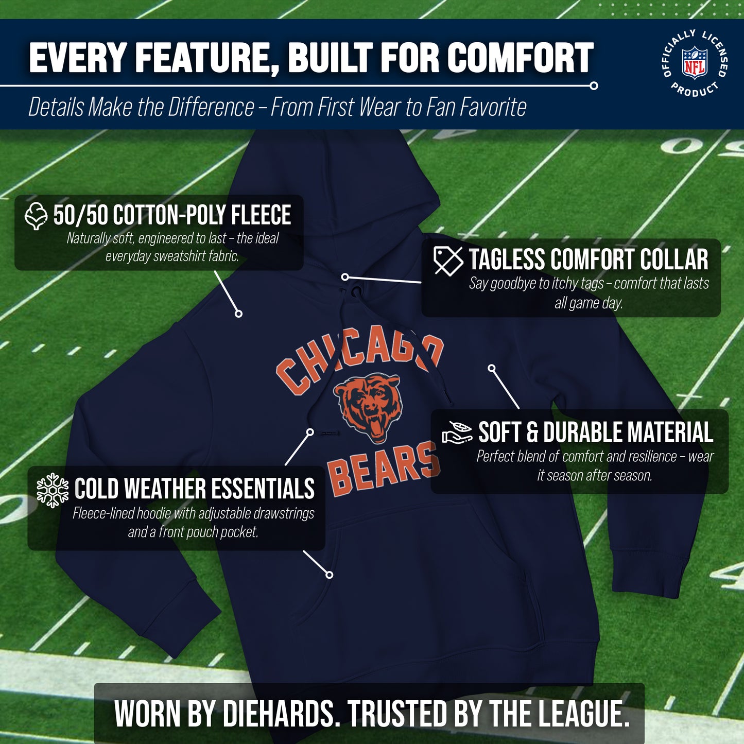 Chicago Bears Team Fan Apparel NFL  Gameday Hoodie - Navy