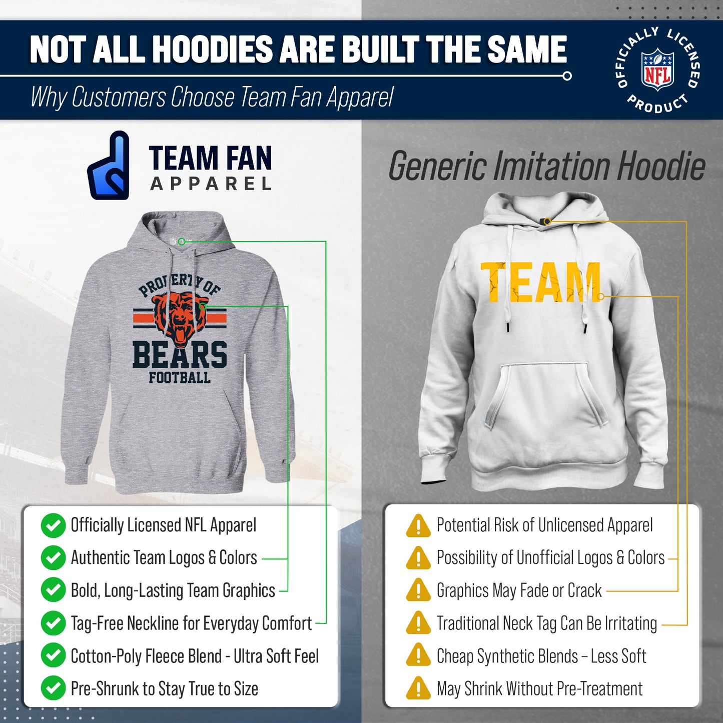 Chicago Bears NFL Adult Property Of Hooded Sweatshirt - Sport Gray