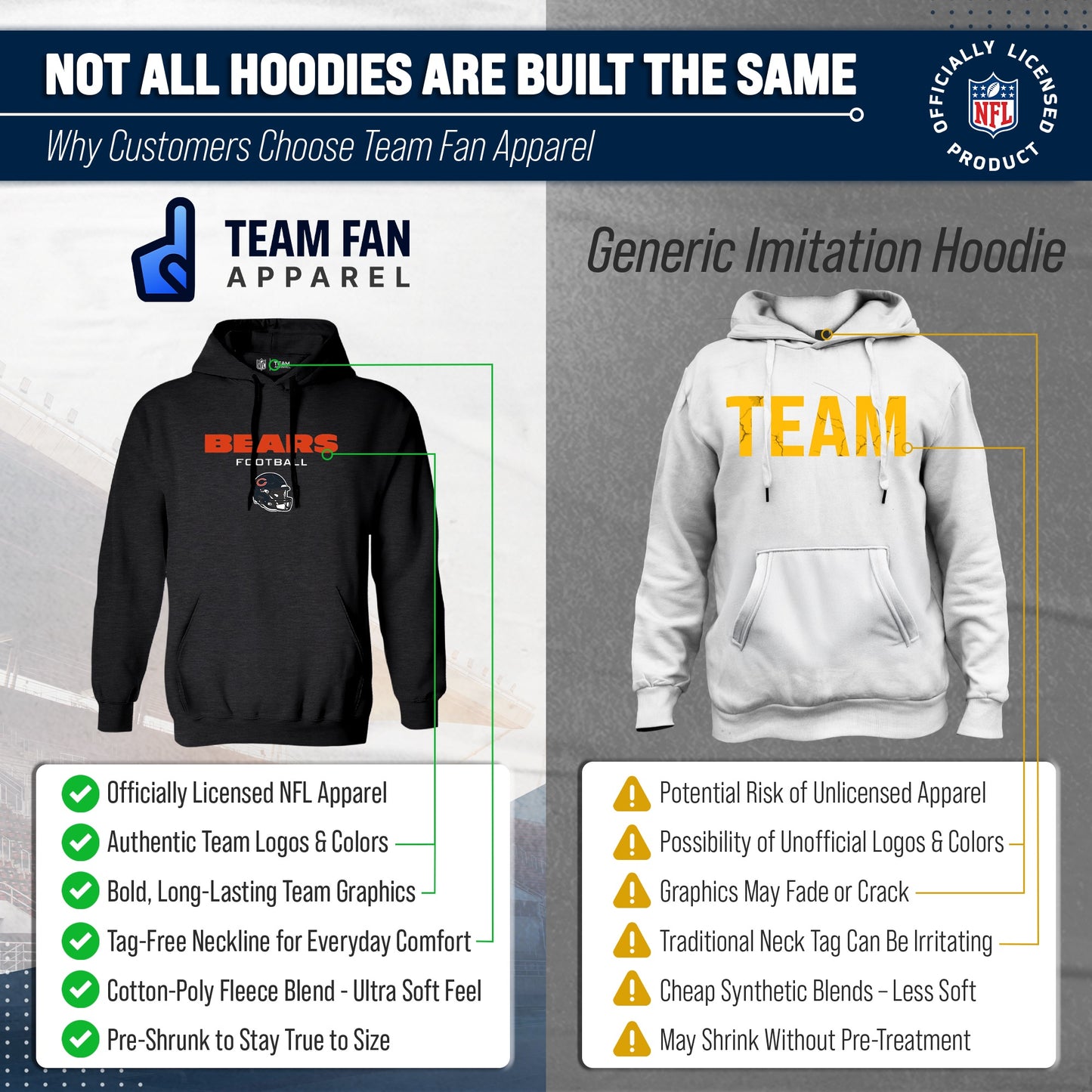 Chicago Bears Adult NFL Football Helmet Heather Hooded Sweatshirt  - Charcoal