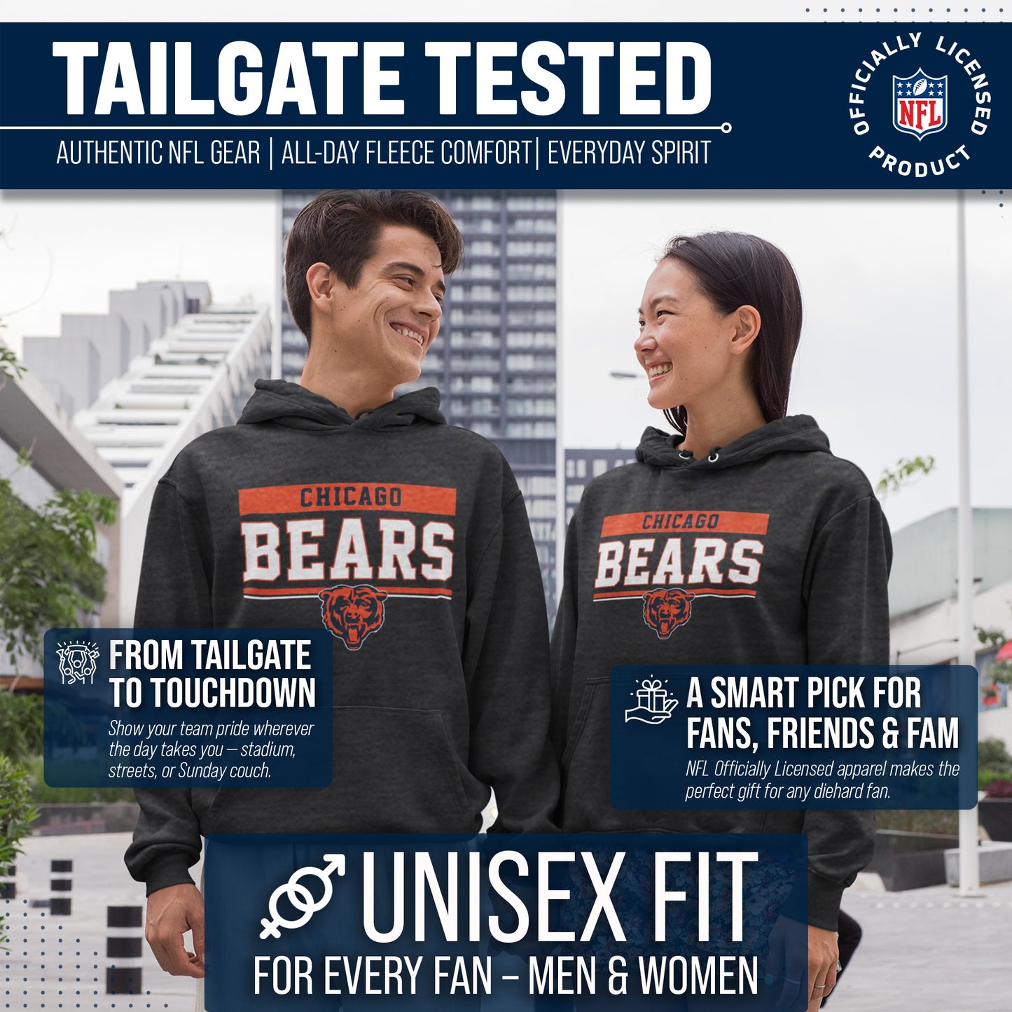 Chicago Bears NFL Adult Gameday Charcoal Hooded Sweatshirt - Charcoal