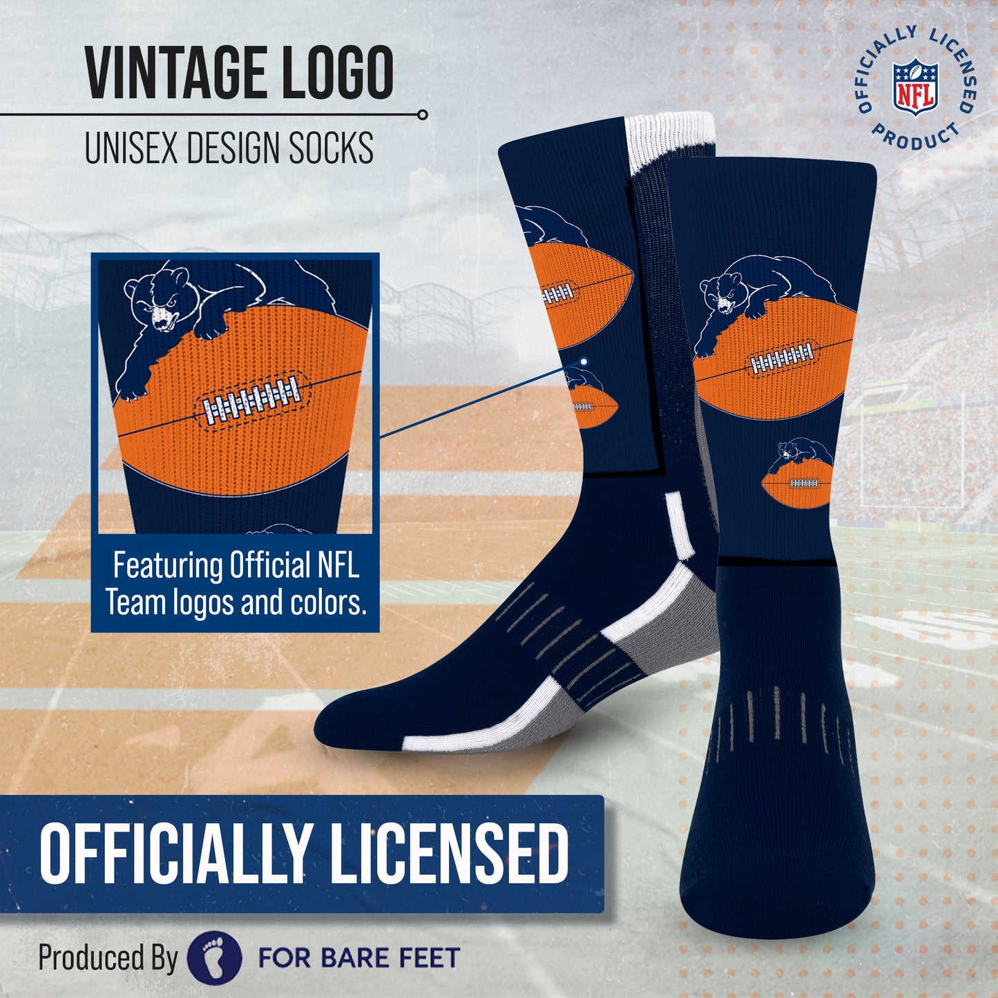 Chicago Bears NFL Youth V Curve Socks - Navy